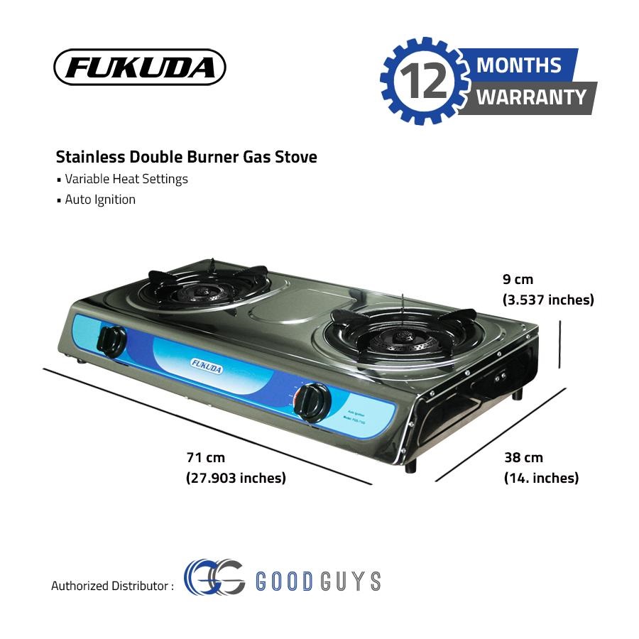 Fukuda 2 Burner Gas Stove Double Burner Stainless with Auto Ignition