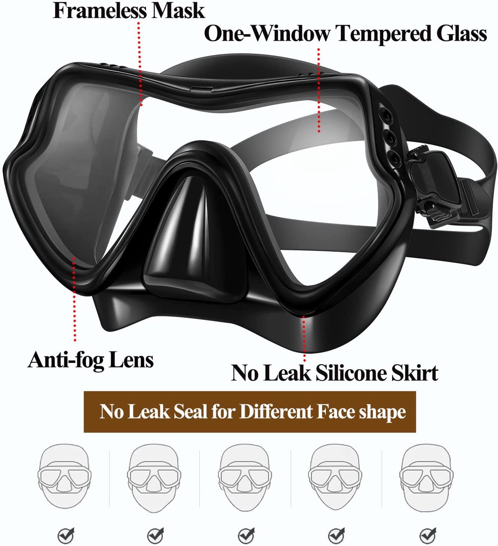 ATRONAW Snorkeling Set Diving Goggles Tempered Glass Scuba Diving Mask