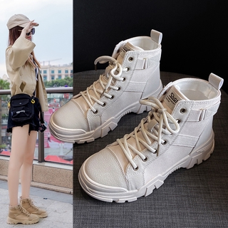 2022 New Martin Boots Canvas High Shoes Thick-soled Female Students English Wind Joker Short Boots Children's Cotton Shoes