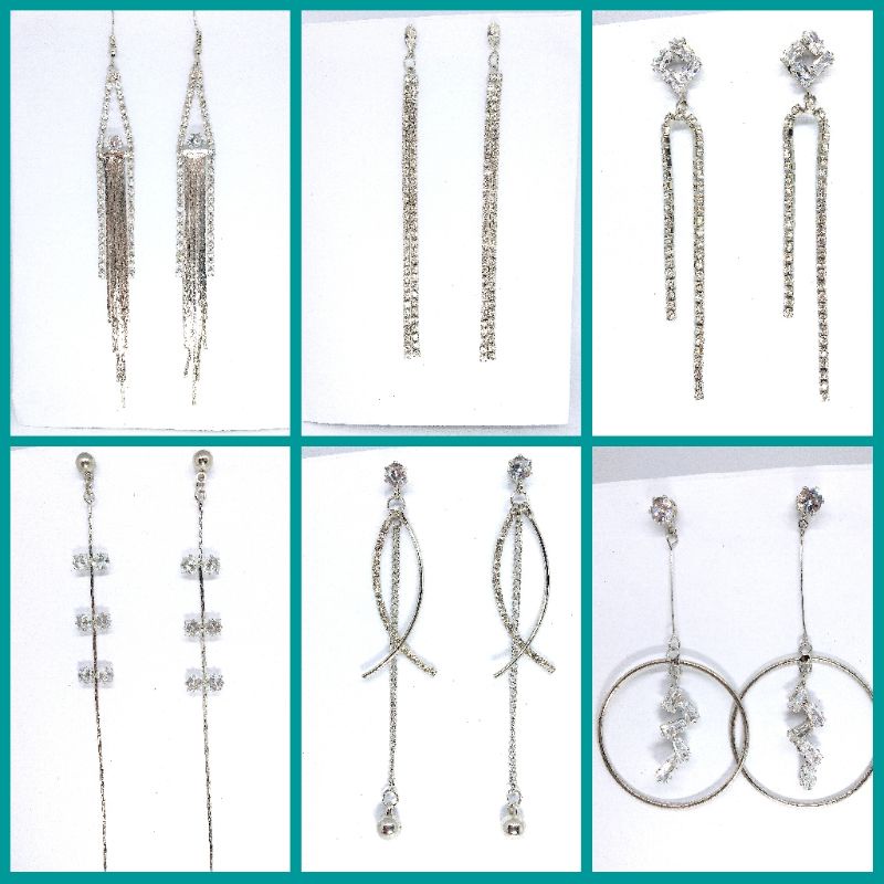 Silver Long Fashion Earrings with Rhinestone Crystals (bridal/gatsby