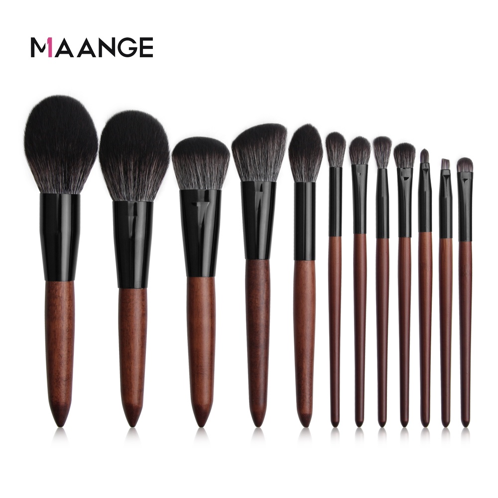 MAANGE 12Pcs Make Up Brush Set Classic Wooden Handle Profession