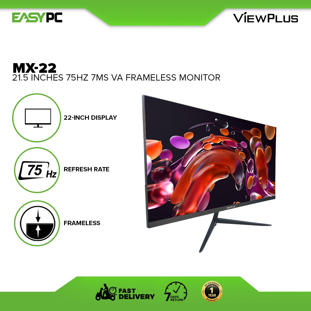 ViewPlus MX-22 22 inch Monitor 75Hz Frameless VA Panel Connector VGA ...