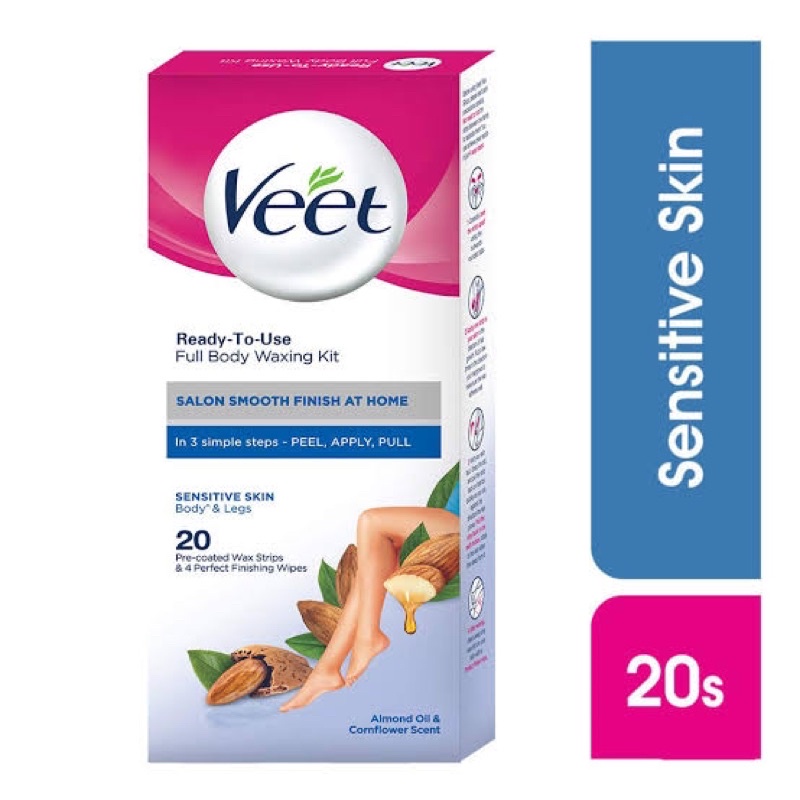 Veet Full Body Wax Strips for Sensitive Skin, 20 Strips Shopee