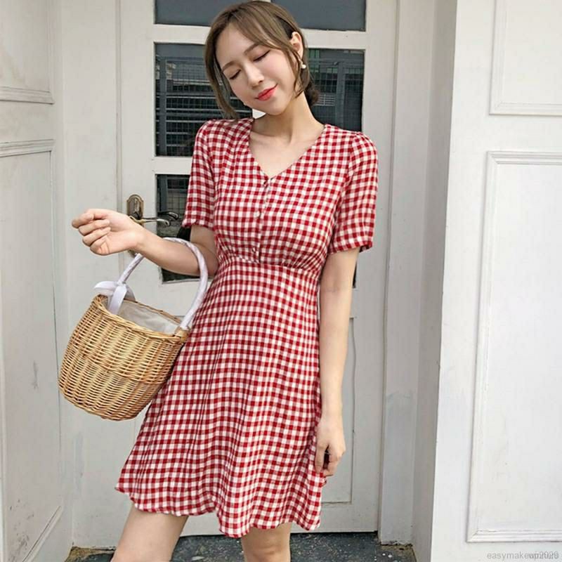 checked red dress