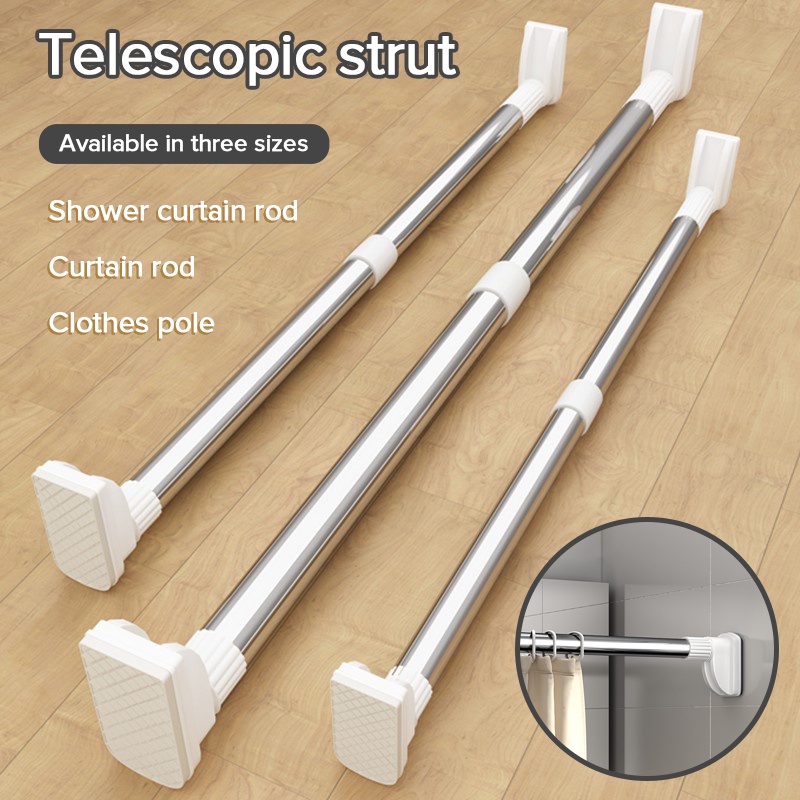 Punch-free Telescopic Clothes Rail Adjustable Shower Curtain Rods ...
