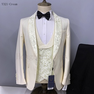 (3-piece suit jacket + vest + trousers) high-end mature men's suit business/wedding/dinner slim dress