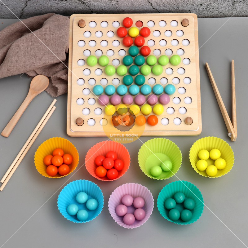Wooden Montessori Beads Clip Game Kids Fine Motor Developmental Learning Toy 