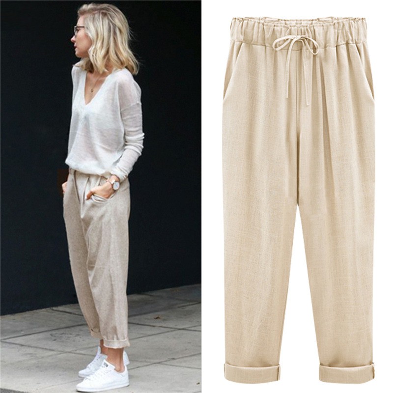 plus size cotton trousers