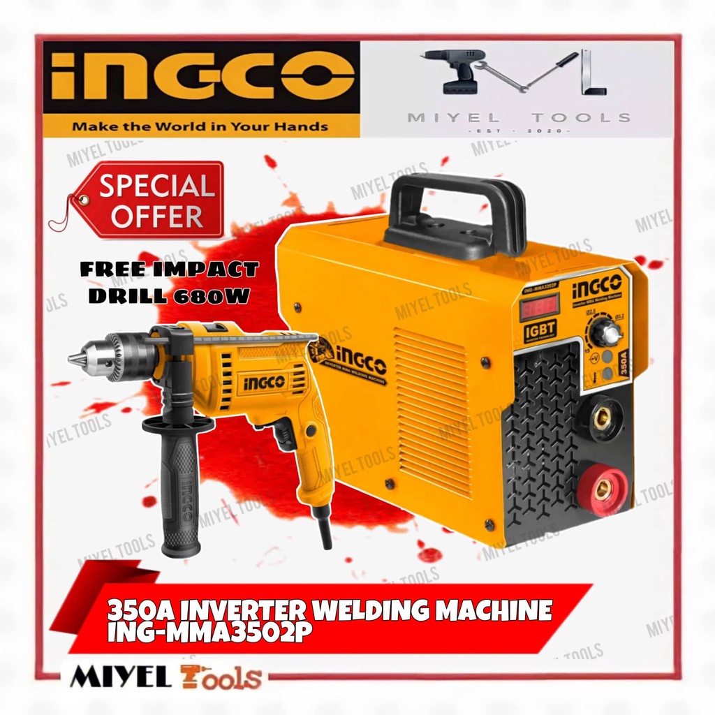 INGCO 350A Inverter Welding Machine INGMMA3502P w/ FREE Impact Drill