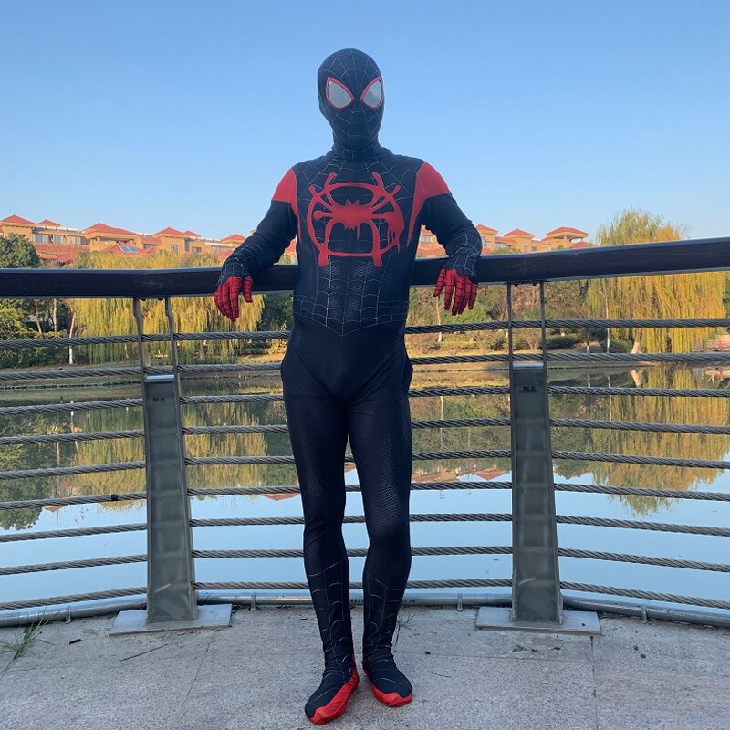 Adult Kids Boys Spider Man Costume Spider Verse Miles Morales Spider Man Zentai Suit Halloween Party Shopee Philippines - spider man homecoming pants mask compatible roblox