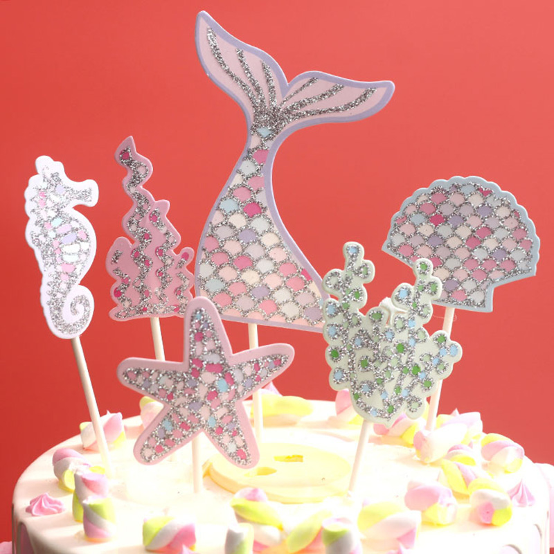 5pcs/set cute mermaid tail starfish coral seahorse cake toppers party supplie fC 