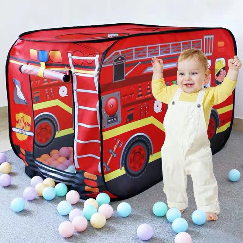 Red Fire Truck Play Tent Boy Kids Cubby Pop Up House Indoor Outdoor 