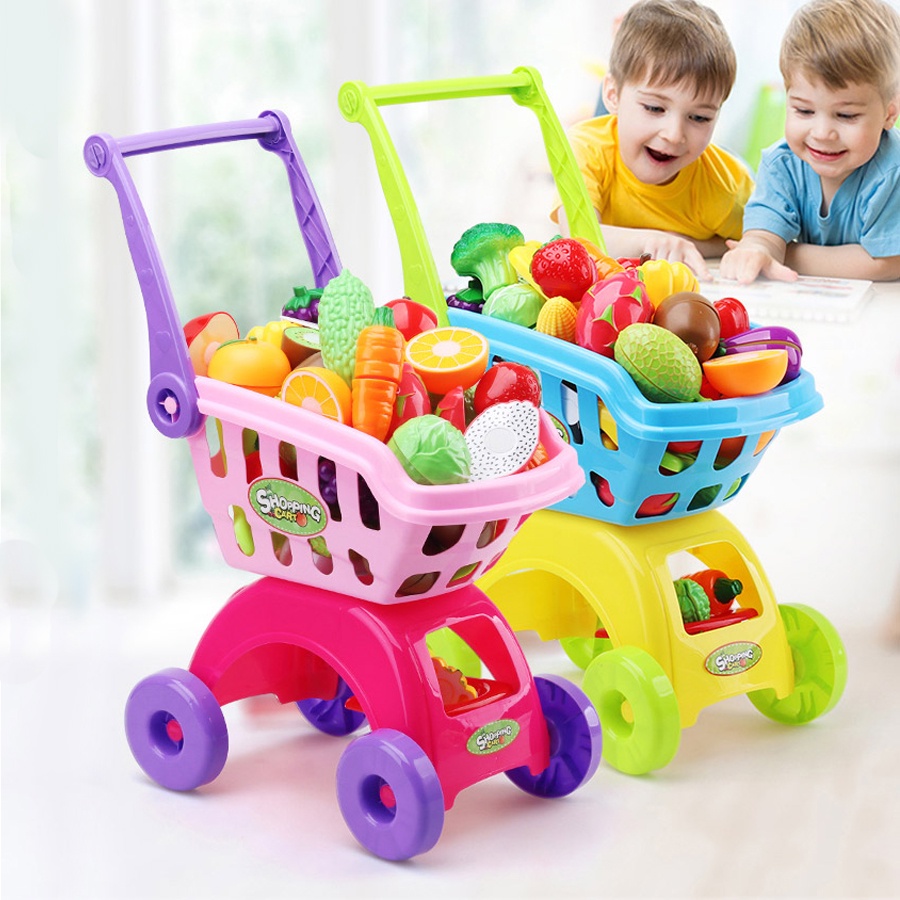 (Ready stock)34 pcs Toy Baby Shopping Cart Toys Vegetable Shopping Push