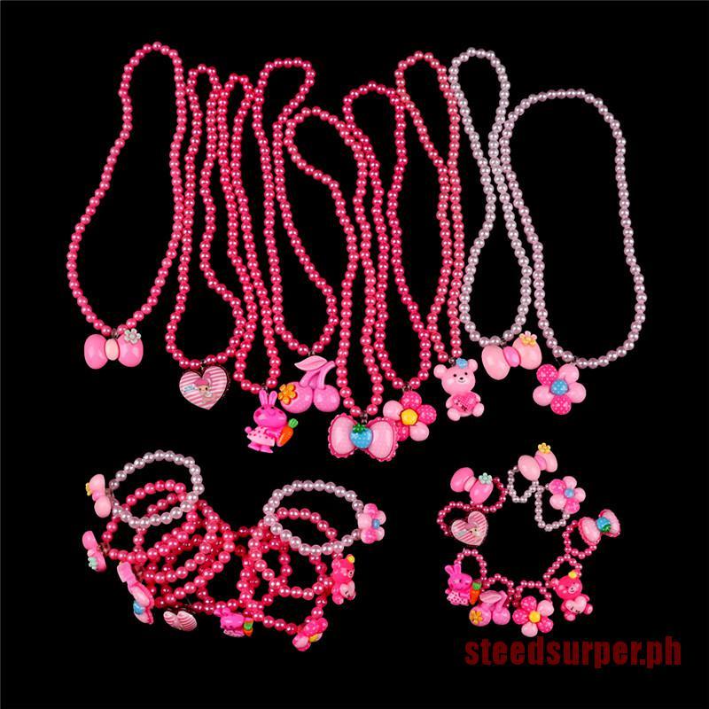 3Pcs Lovely Colorful Cartoon Children Girls Beads Necklace&Bracelet&Ring Set BS 