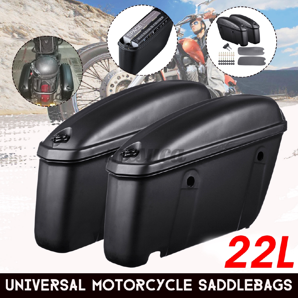 Universal Motorcycle Hard Trunk Saddlebags Saddle Bags Side Box Black
