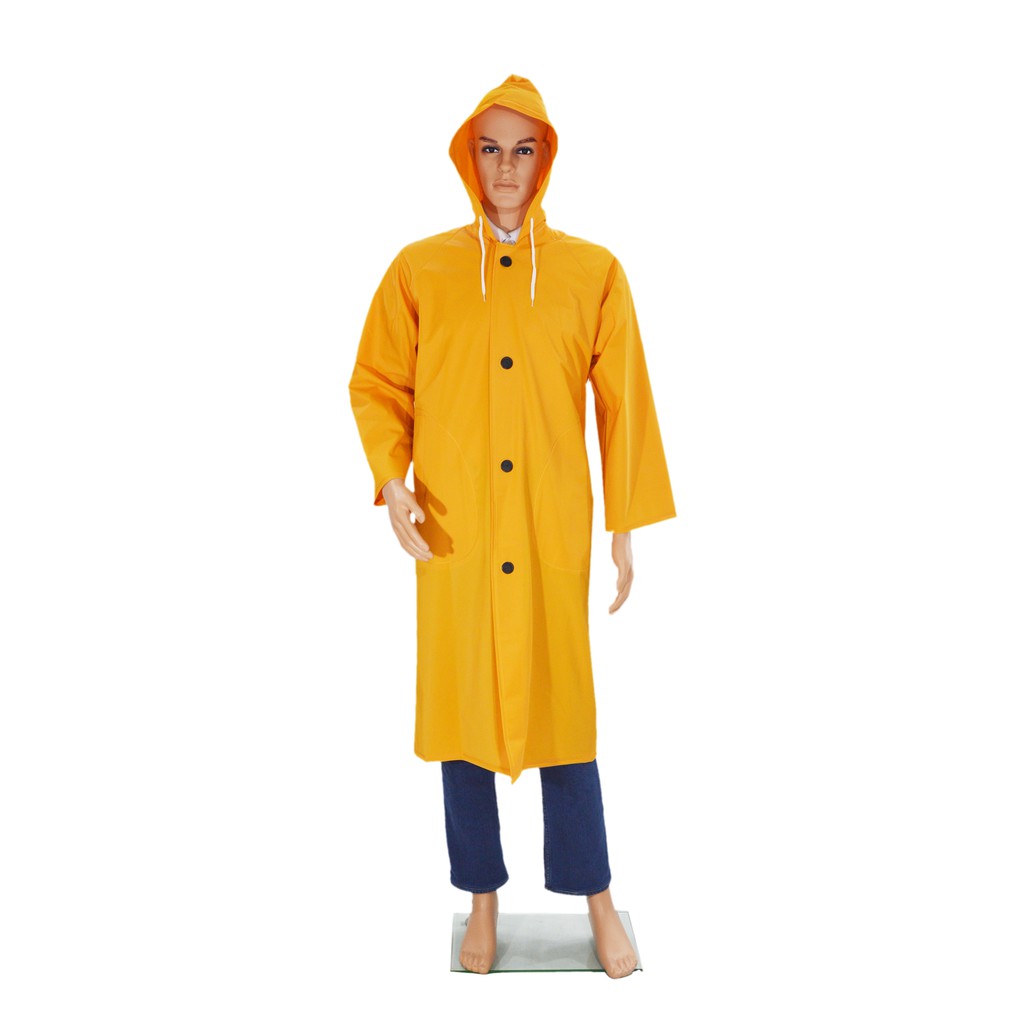 knee length raincoat with hood