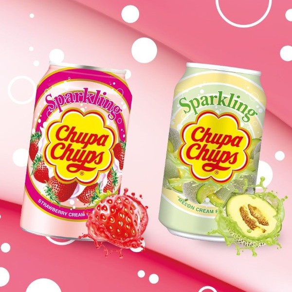 Chupa Chups Sparkling Soda Grapes, Strawberry Cream, Orange, Melon