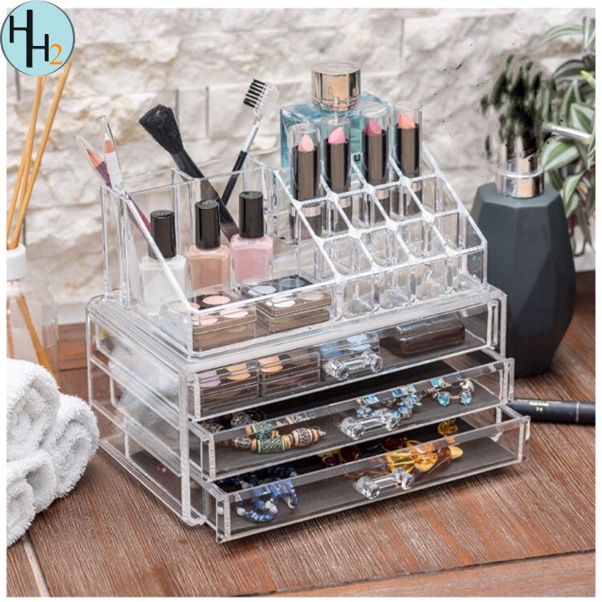 Acrylic Jewelry Cosmetic Storage Display Box With 3 Drawer