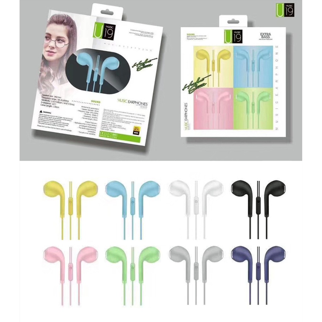 U19 1.2M Color Stereo Headset Macaron Wired Earphone Extra Bass Music