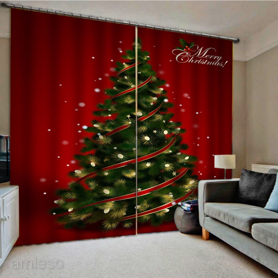40x55 Christmas Curtains Living Room Bedroom Waterproof 2Panels Drapes Xmas Shopee Philippines