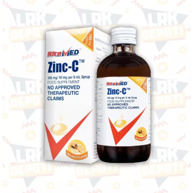 RiteMed ZincC Ascorbic acid Zinc Syrup 120mL Orange Flavor Vitamin