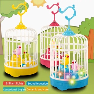 Kids Simulation Bird Cage Toy With Sound Realistic Voice Sensor Control Bird Cage