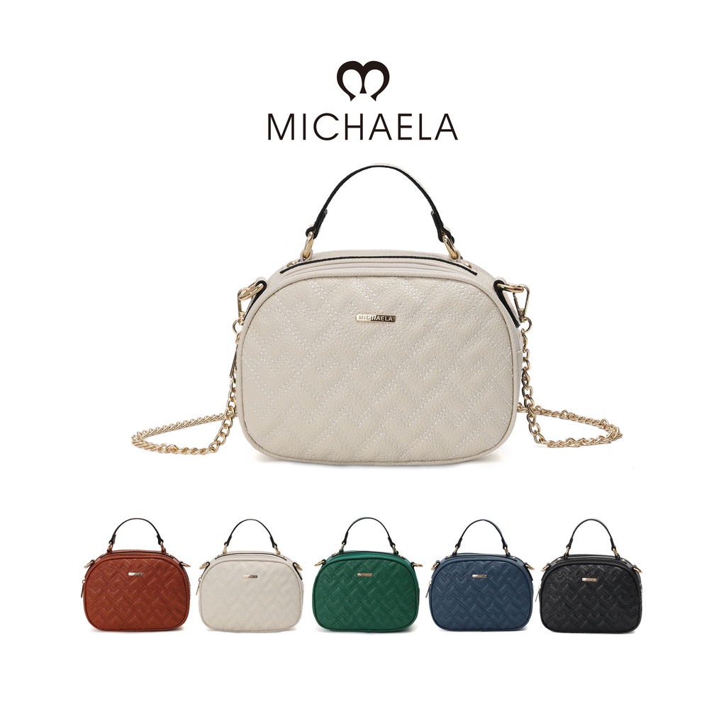 MICHAELA Quilted Oval Sling Bag for Women Top Handle Crossbody Tote