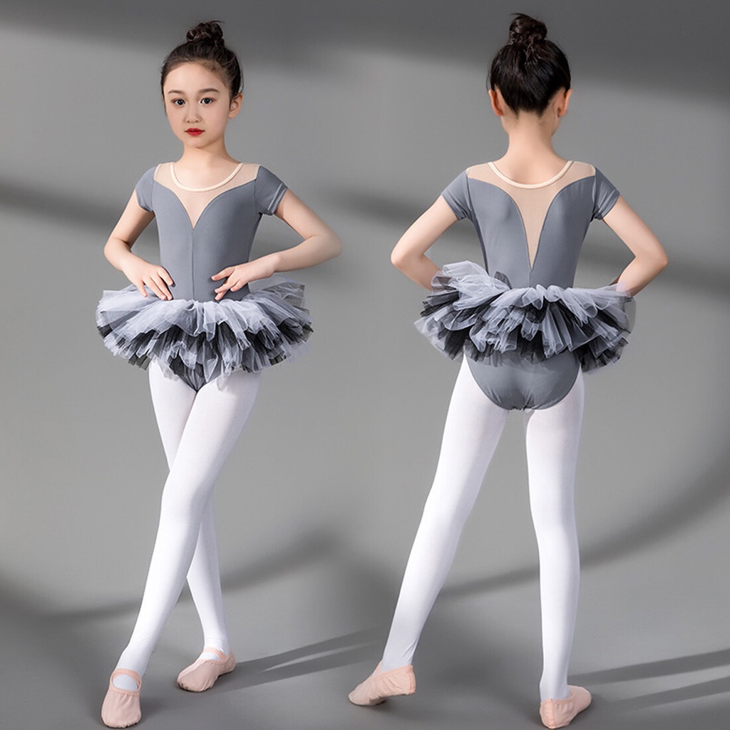 BAOHULU Leotard for Girls Ballet Dance Short Sleeve Full Tulle Tutu Skirted Dress Ballerina Costumes 