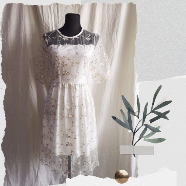 flower embroidered white dress