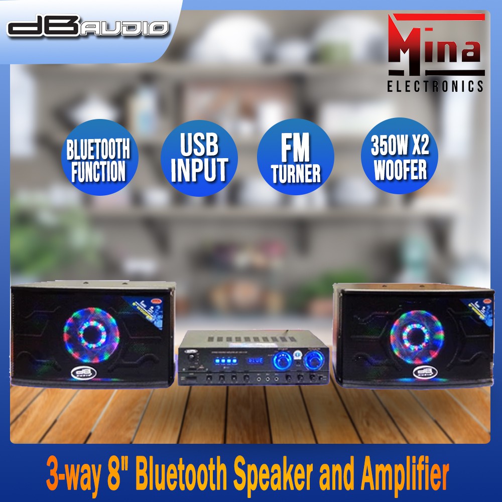 DB Audio SET50217 BTLED 8" Bluetooth Speaker and Amplifier Set (350W