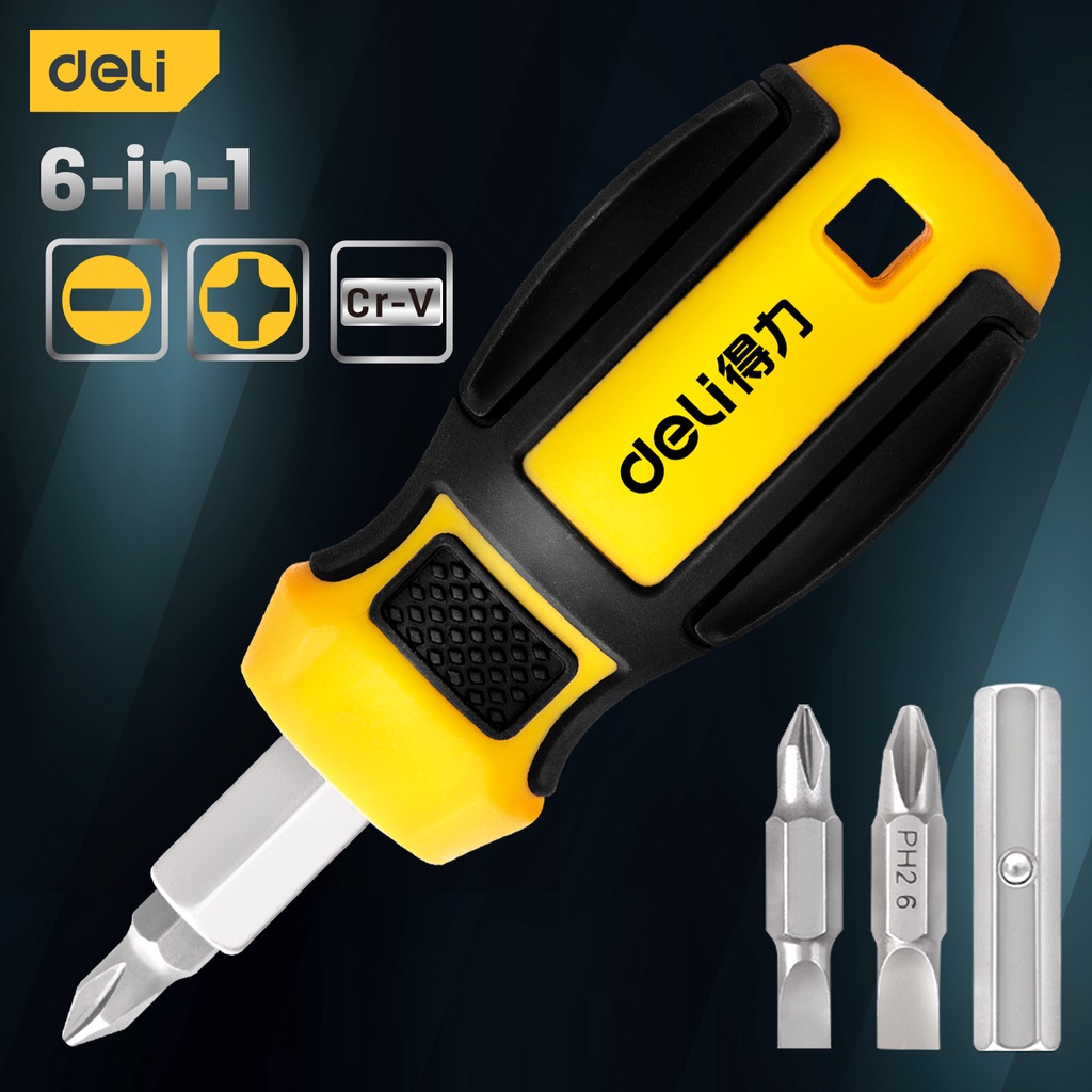 Deli tool 6 in 1 screwdriver set screw driver set with two way bit