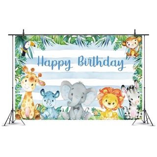 150*100cm Jungle Safari Party Backdrop Cloth Kids Wild Animal Theme Happy Birthday Party Decoration
