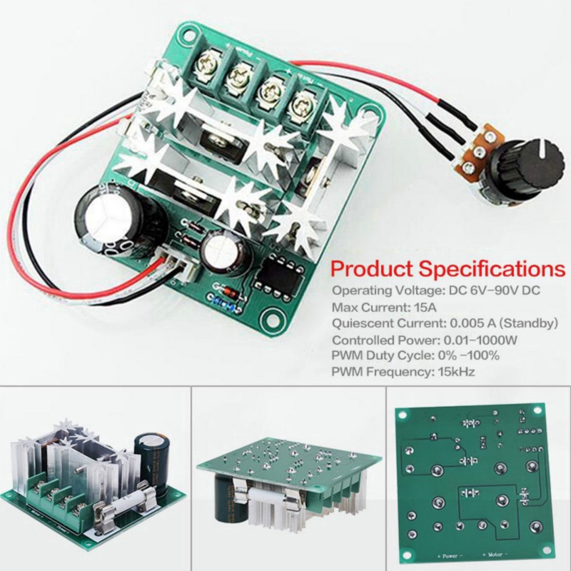 DC 6-90V 15A Pulse Width PWM Motor Speed Controller Switch Drehzahlregler Schalter 1000W PLC control