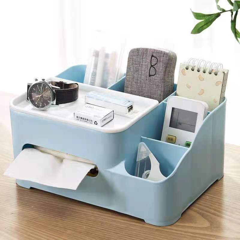 Desktop Storage Box Tissue Box Multifunctional Desk Organizer for