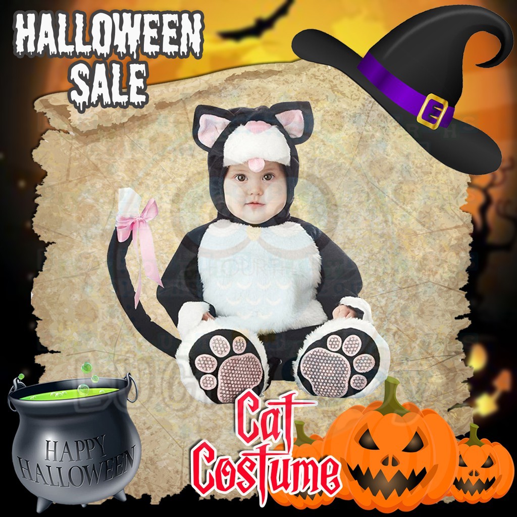 Baby Fourths Halloween Cat Costume for Baby 3D Plush Overall Complete