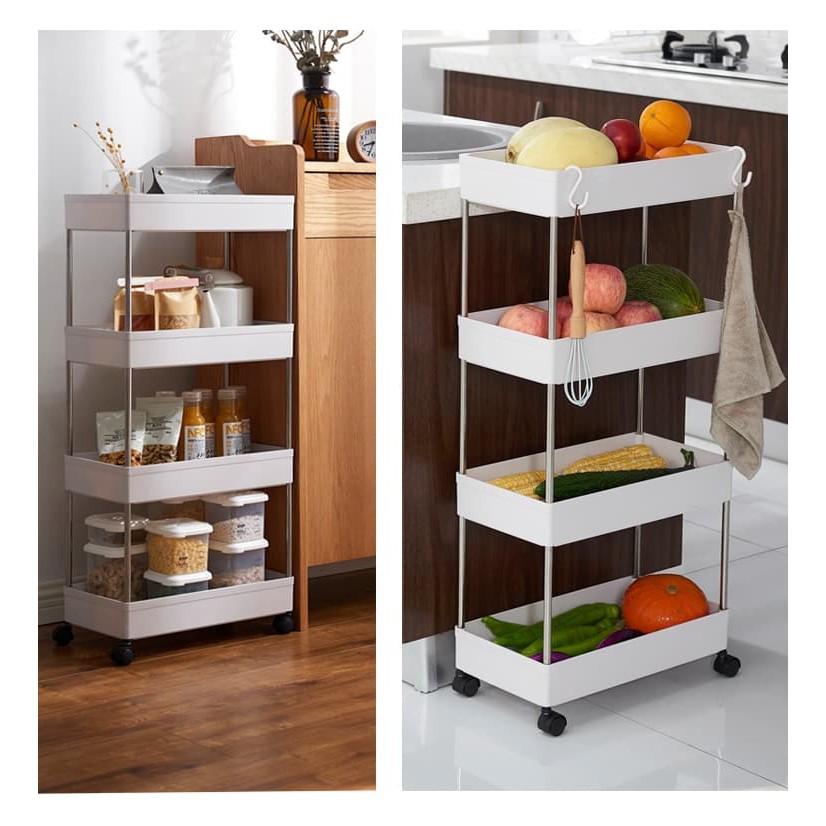 4 Tiers Slim Kitchen Storage Rolling Little Cart Shelves for Tight