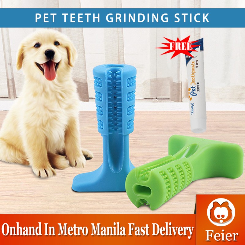 【Ready stock】 Dog Rubber Teether ToothBrush for Pet COD Pet Barbell TPR