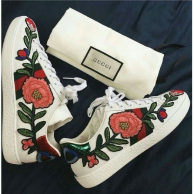 gucci rose embroidered shoes