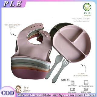 【Local Delivery】 For Baby Kids Toddler 5PCS Silicone Suction Plate With Spoon Fork Bowl BPA Free #1