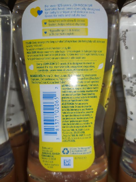 Johnson's® Baby Oil Gel 192mL(6.5 FL OZ) Shea & Cocoa Butter Exp Date: 01/24/24