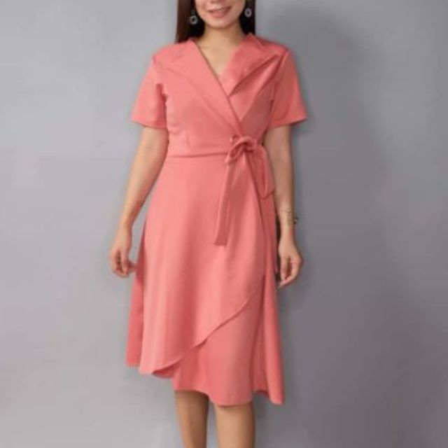 pink wrap around dress