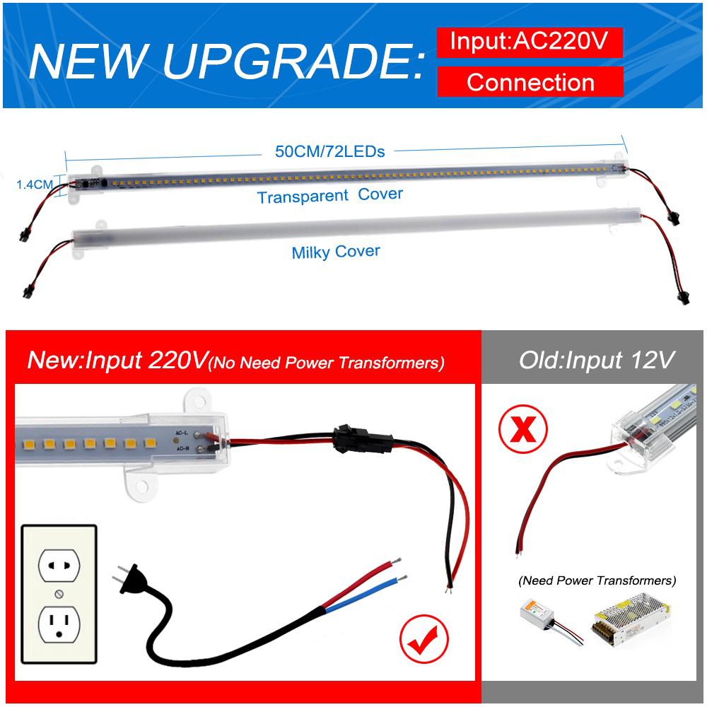 LED Bar Light AC220V LED Tube 50cm 72LEDs 2835 LED Rigid Strip 5PCS/lot