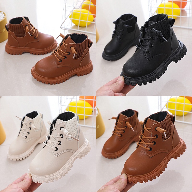 Kids Shoes Martin Boots Children's Soft-soled Non-slip Leather Surface Waterproof Zipper Shoes