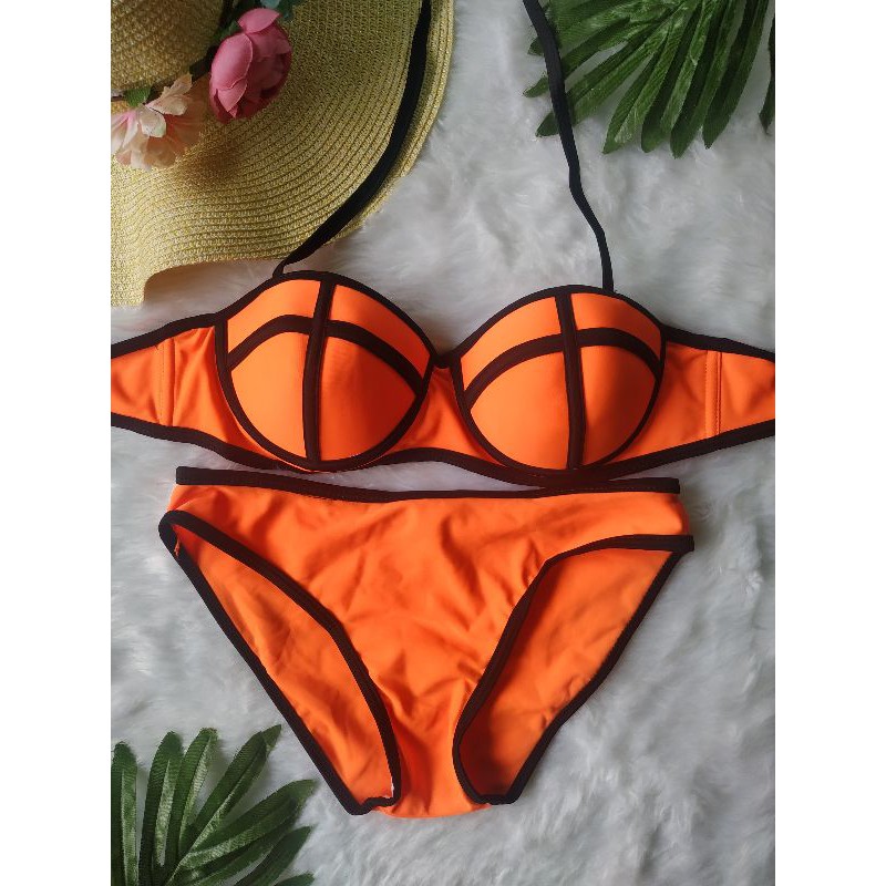 neon orange two piece swimsuit