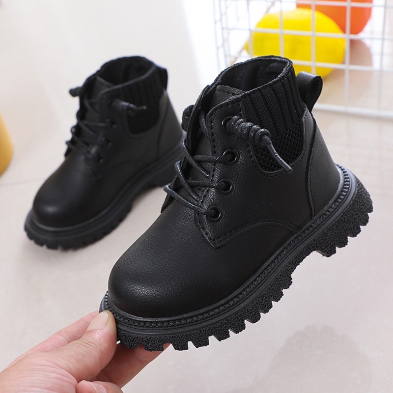 Kids Shoes Martin Boots Children's Soft-soled Non-slip Leather Surface Waterproof Zipper Shoes