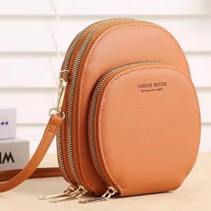 CATHERINE BAG1823 KOREAN LEATHER 3ZIPPER SHOULDER BAG FOR WOMEN