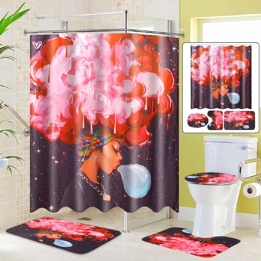 African Girl Bathroom Shower Curtain Soft Non Slip Bathroom
