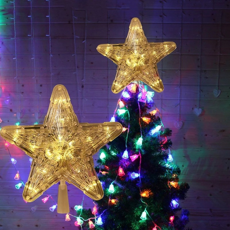 LED Christmas Tree Top Topper Five Pointed Star Flashing Light Xmas