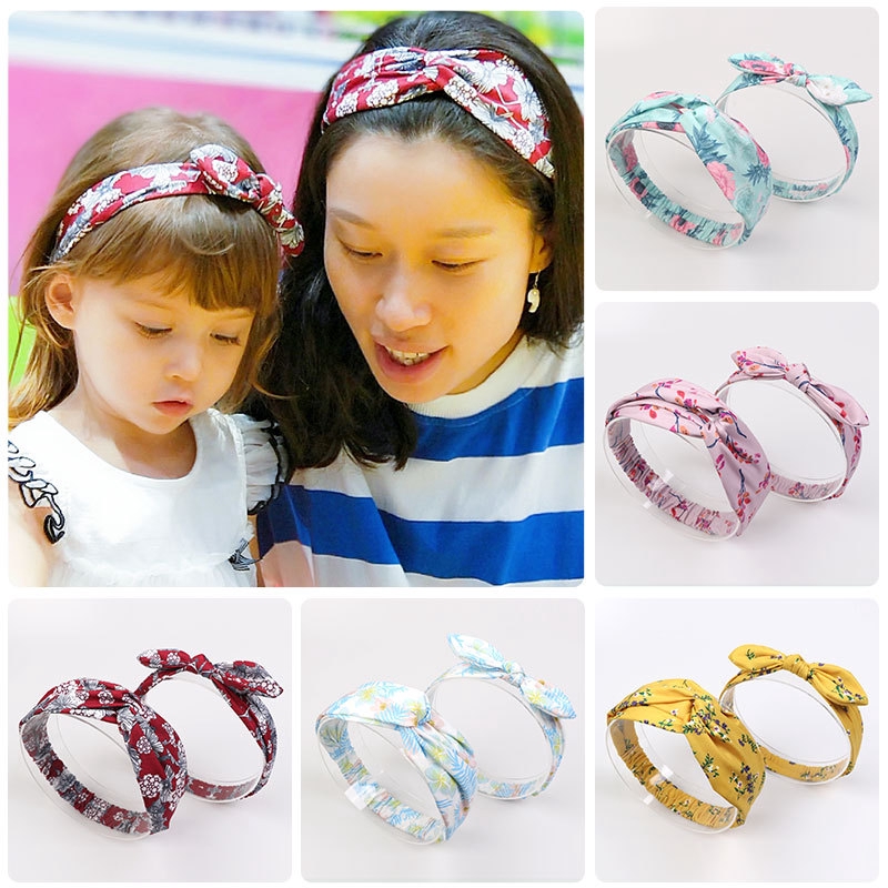 2Pcs//Set Matching Mom Daughter Floral Knotted Elastic Bowknot Headband Hairband