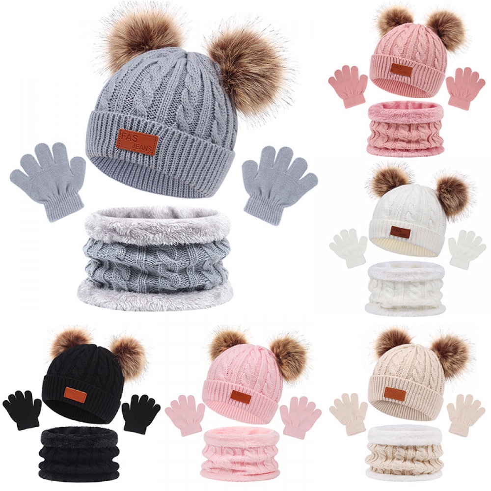 Kids Winter Beanie Hat Scarf Gloves Set with Fleece Lining for 1-5 Years Old Girls Boys 
